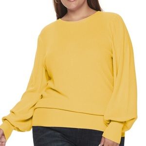 Yellow Balloon Sleeve Tunic Sweater